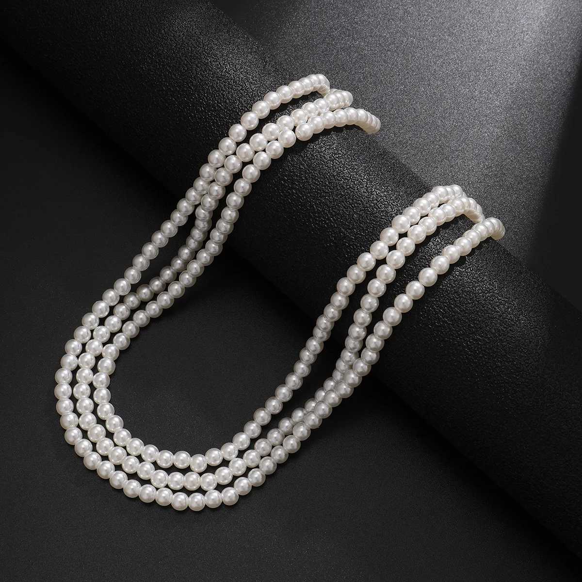 Multi-Layer White Imitation Pearl Necklace Bead Chain Punk Ladies Wedding Short Clavicle Necklacs Girl Charm Banquet JewelryX241009