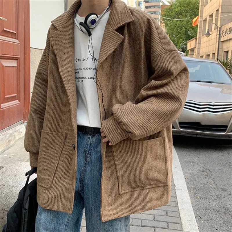Mens Woolen Coats Korean Style New Windbreaker Single-breasted Fashion Solid Color Loose Woolen Jackets Male 2022 LX241010