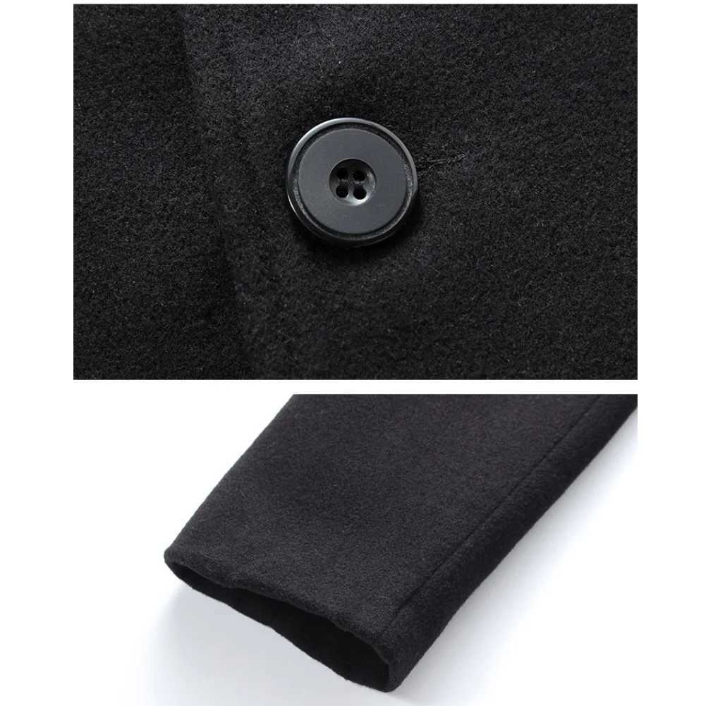 Fashion Men Jacket Winter Solid Color Long Woolen Coat Single Breasted Jacket Overcoat Mens long stand-up collar coat LX241010