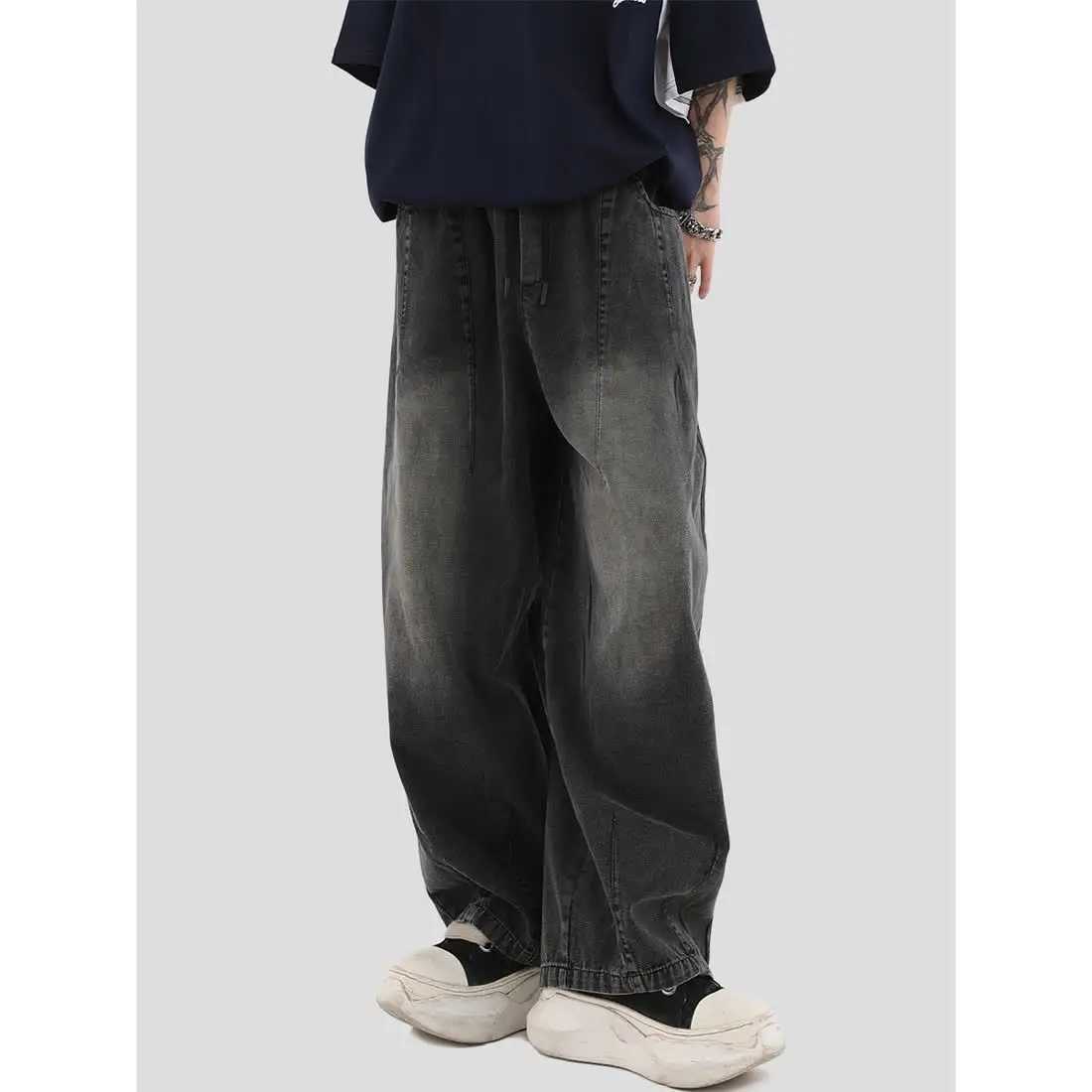 Street trend straight leg jeans for men and women spring American hip-hop personality retro loose wide leg casual pants y2kX241009