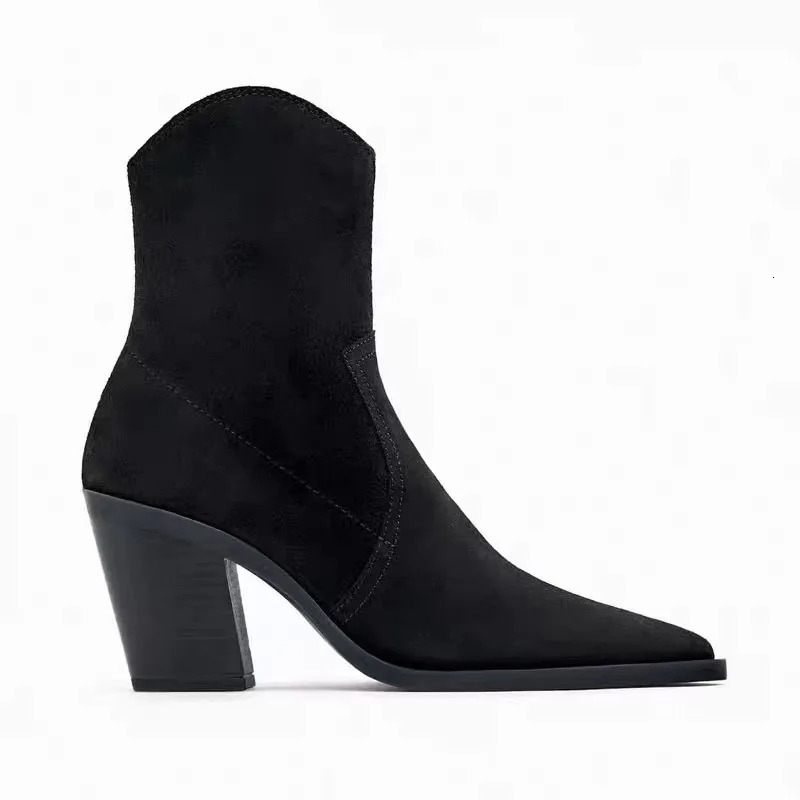 Womens Warm Winter Boots Womens Mid to High Toe Short Knitted Socks Boots Thick Foot Black Boots 241007