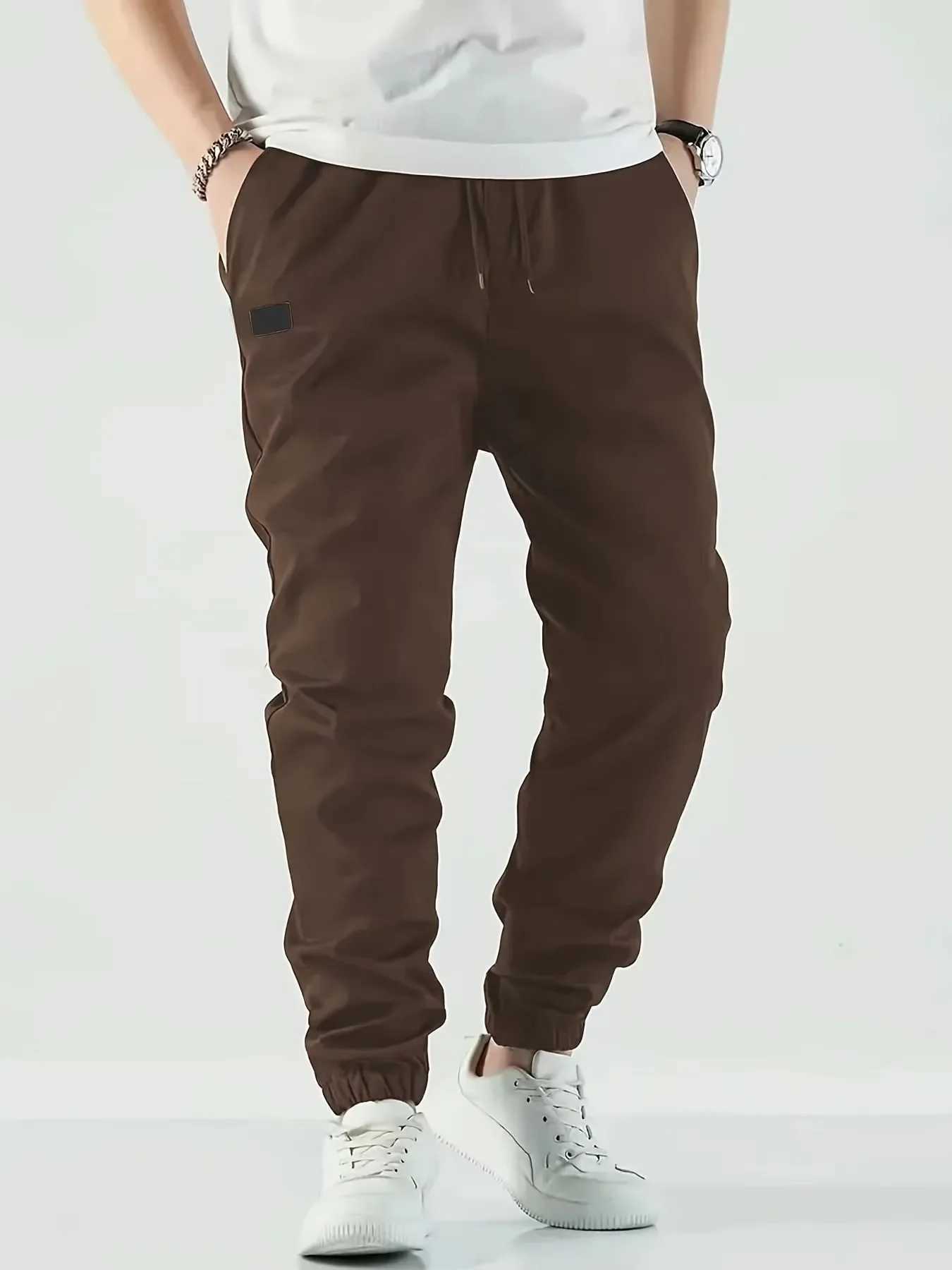 New mens casual sports pants solid color commodity pants mens jogging pencil pants Trouser multi pocket mid waist hip-hop sports pants W241009