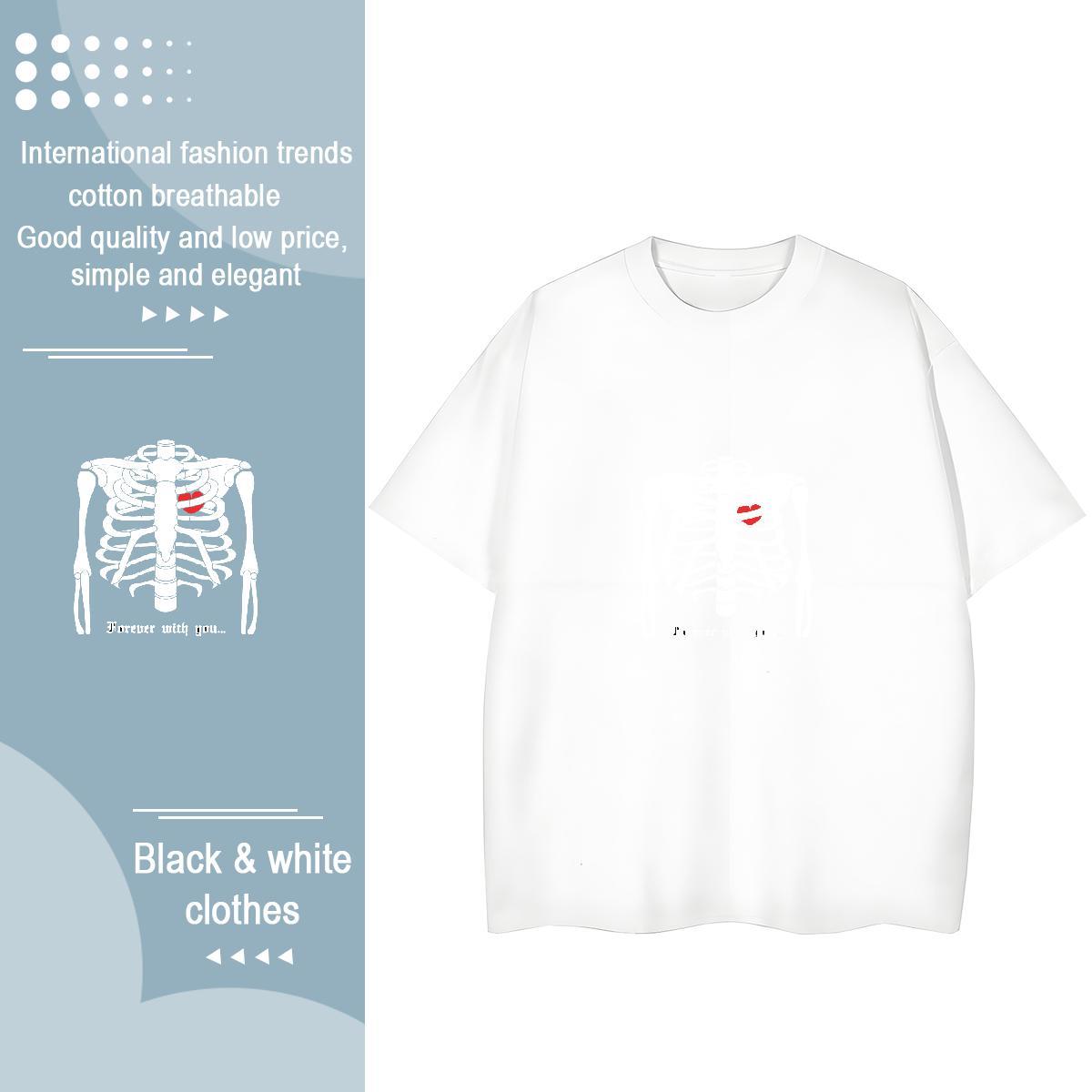 Casual New Woman T Shirts 230g Pure Cotton Round Neck Short Sleeve Spring Summer skull Couples T Shirts Nice Skull Tshirts