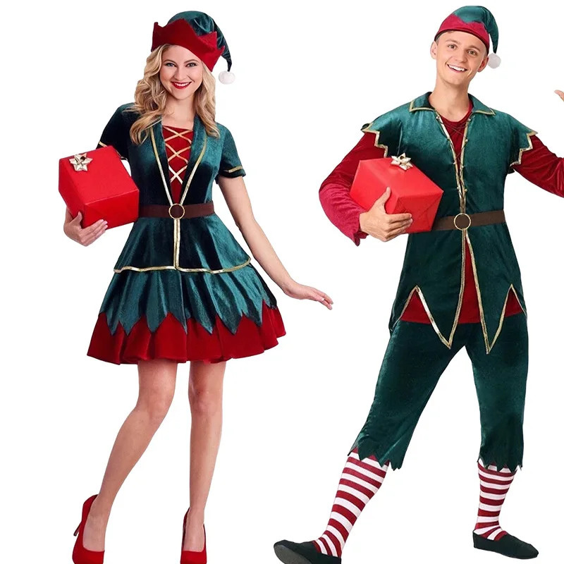 Christmas cosplay Santa Claus costume y green elf fancy Year womens holiday carnival party 241007