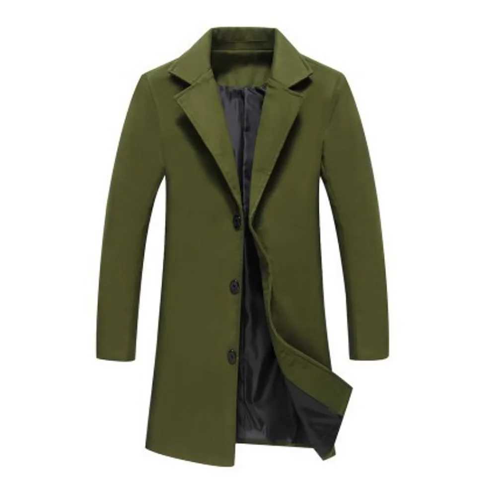 Fashion Men Jacket Winter Solid Color Long Woolen Coat Single Breasted Jacket Overcoat Mens long stand-up collar coat LX241010