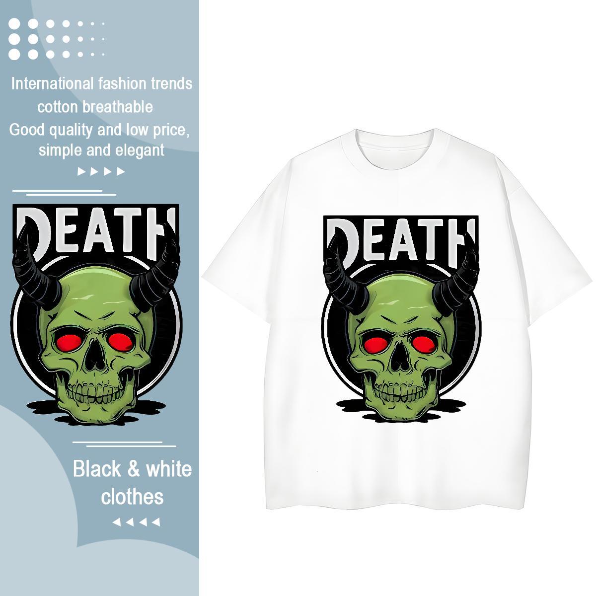 Fashion New T-Shirts 230g 100% Cotton Breathable Crew Neck Beach skull Woman Tshirt Female Plus Size Cartoon Top Shirts