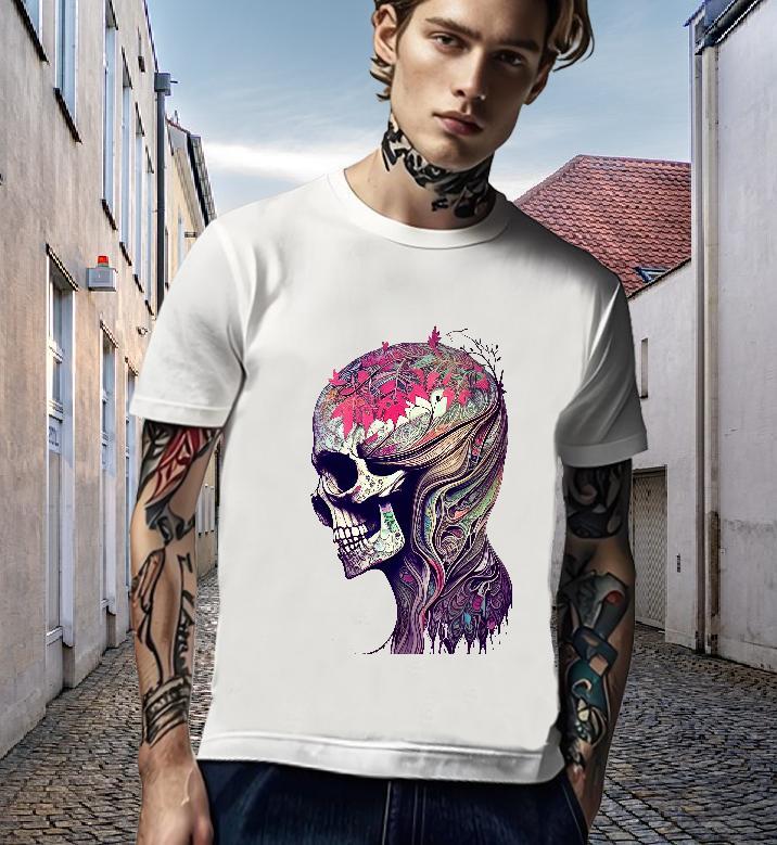Loose T-Shirts for Men 230g Cotton skull Street Wear DIY Logo Oversized O Neck Short Sleeves Men Clothes T-Shirt Fashion Design Tees
