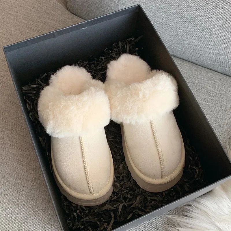 Fur slider womens winter plush sandals slider platform slider womens thick soled cotton home shoes 241007