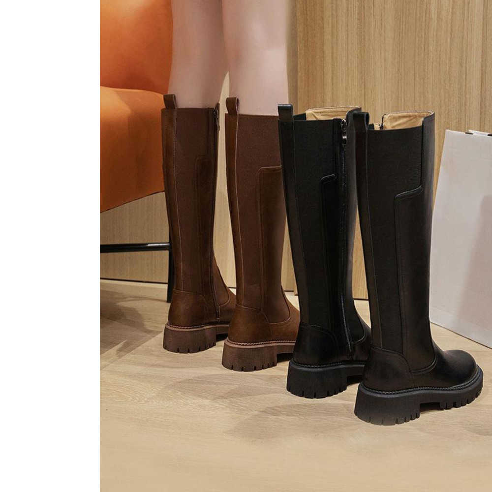 Cylinder Soled Fashion Boots Knight Boots Long Boots For Women Large High Ankle Boots Thick Soled Brown Woman Shoes 240826