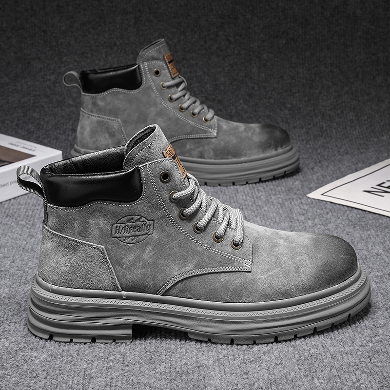High top Martin boots for men autumn and winter British style can t be kicked off big yellow boots for men genuine leather thick soled workwear leathe