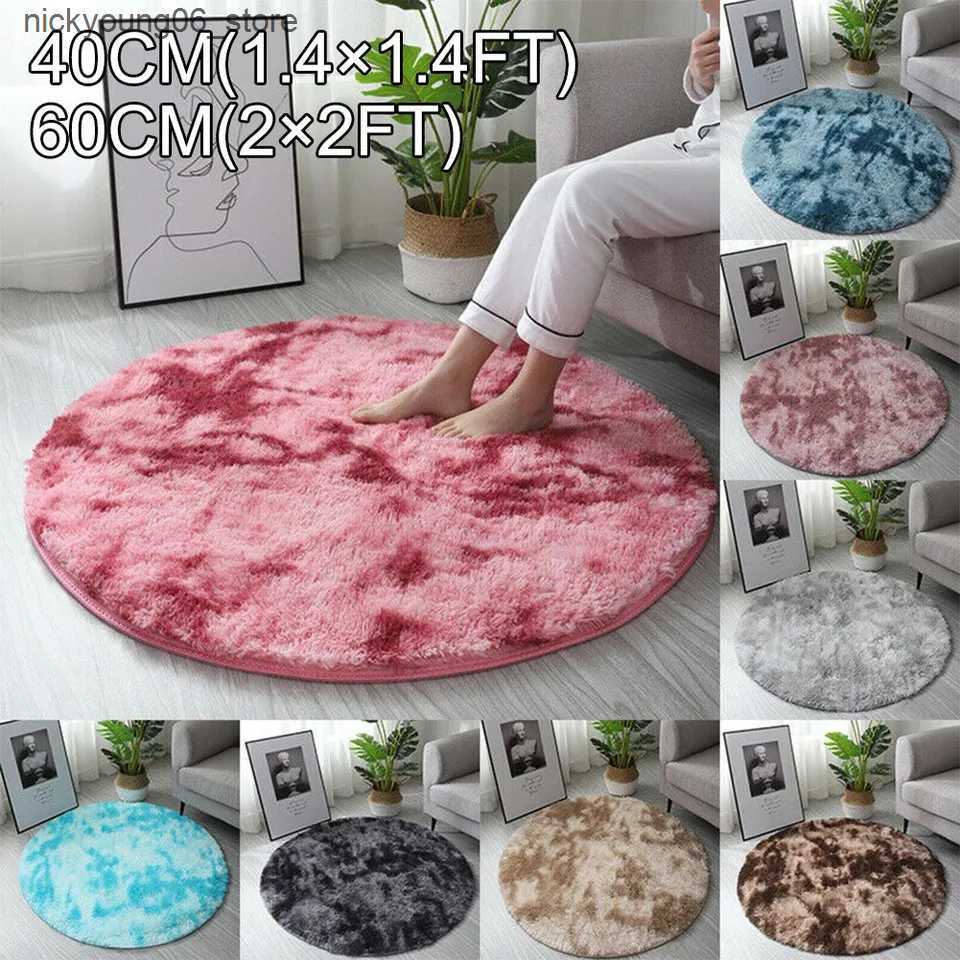 Non-Slip Bath Mats 40/60/80cm Small Round Shaggy Rug Soft Anti-Skid Mat Living Room Bedroom Carpet Home Decor Winter Colorful Tie Dye Print Cover L240
