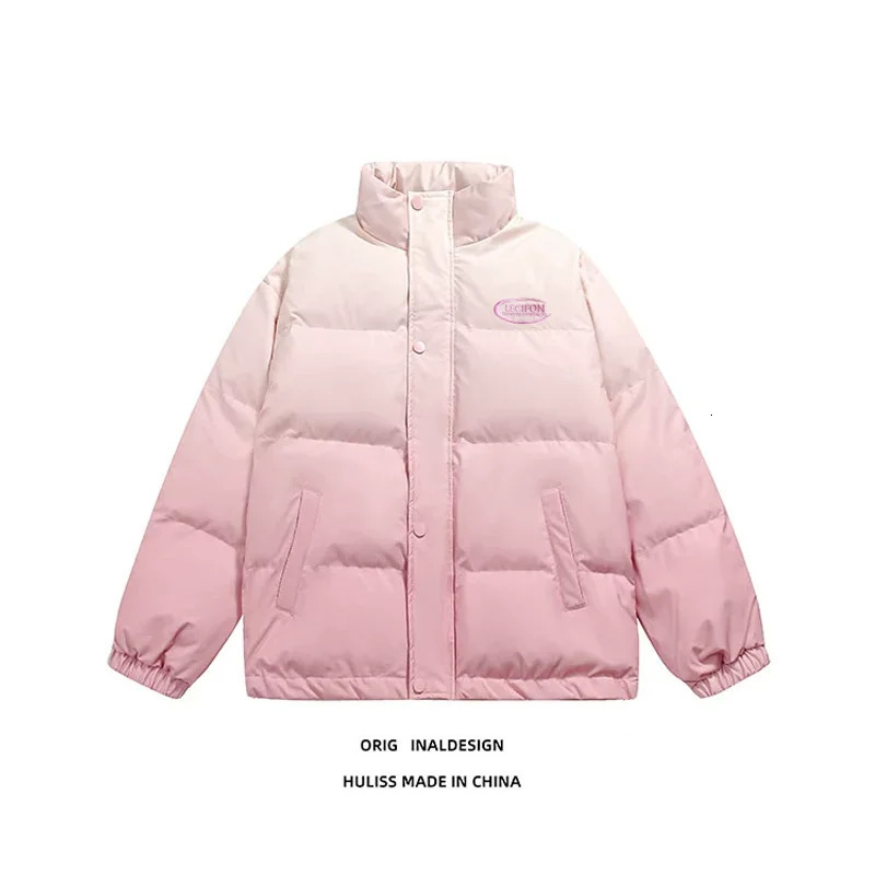 Gradient colored cotton jacket womens and mens thick coat cotton winter coat womens fashionable cotton down jacket 241009