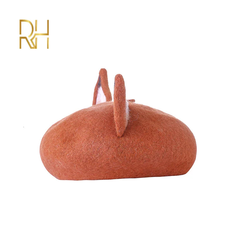 Retro Womens Cute Fox Ear Woolen Beret Caps Real Wool Casual Warm Painter Hat Handmade Nick Cat Ear Beret Hat Gift RH 241009