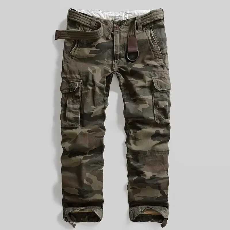 Mens camouflage cargo pants loose fit straight legs multiple pockets casual pants W241009