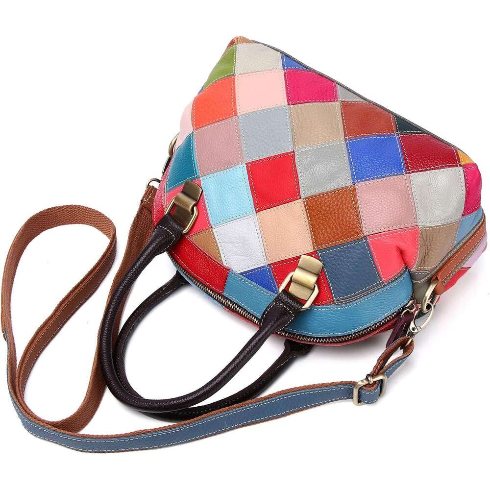 Women Multicolor Shell Genuine Leather Cute Tote Bag Colorful Handbag Purses