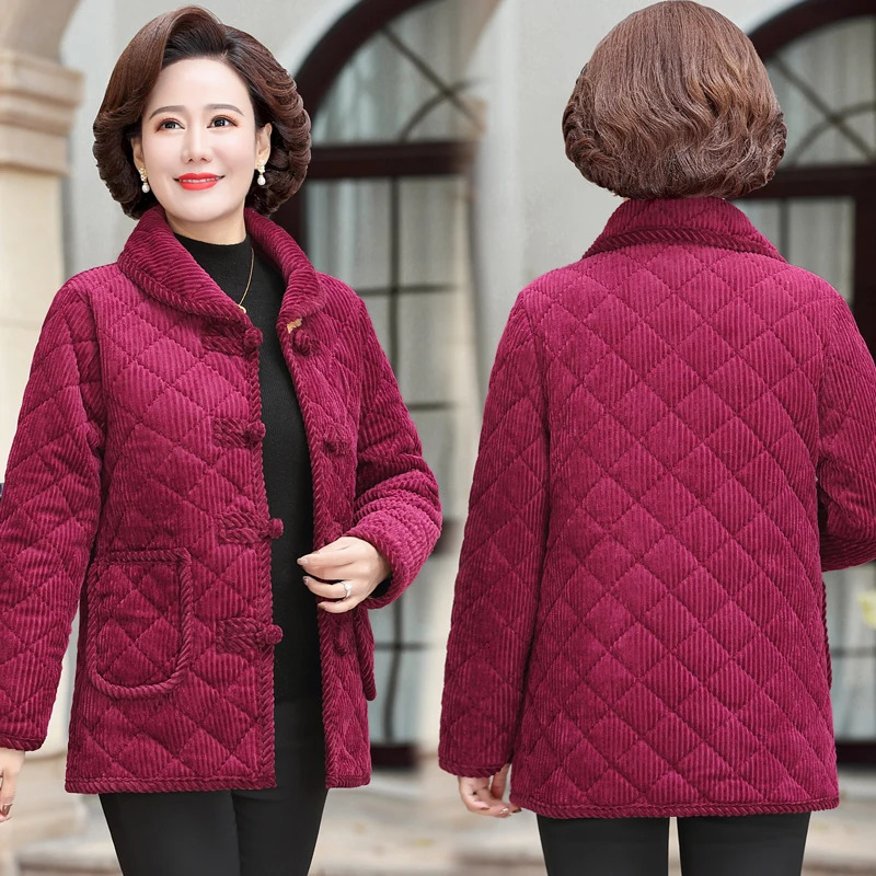 Casual Plus Velvet Thicken Coat Women Middle Aged Mother Winter Jacket Cotton Padded Grandma Parkas plus size women clothing 241010