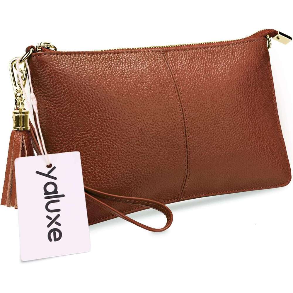 Genuine Leather Wristlet Handbags Clutch Wallet Purse Envelope Style Crossbody Bags for Women