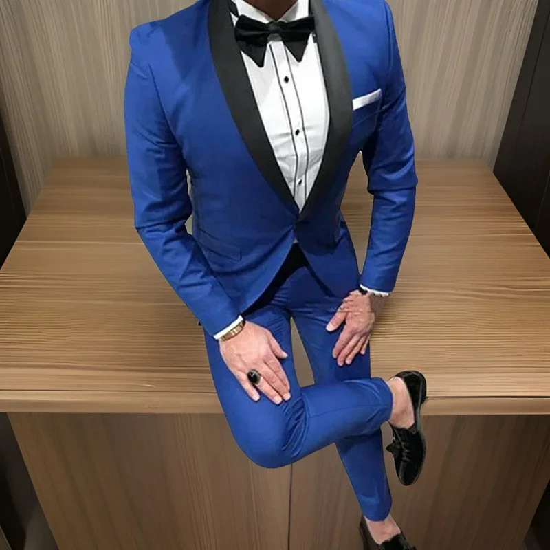 Groom Tuxedos for Wedding Groomsmen Black Shawl Lapel Slim Fit Formal Business Men Suits Male Fashion Dinner Jacket 2024