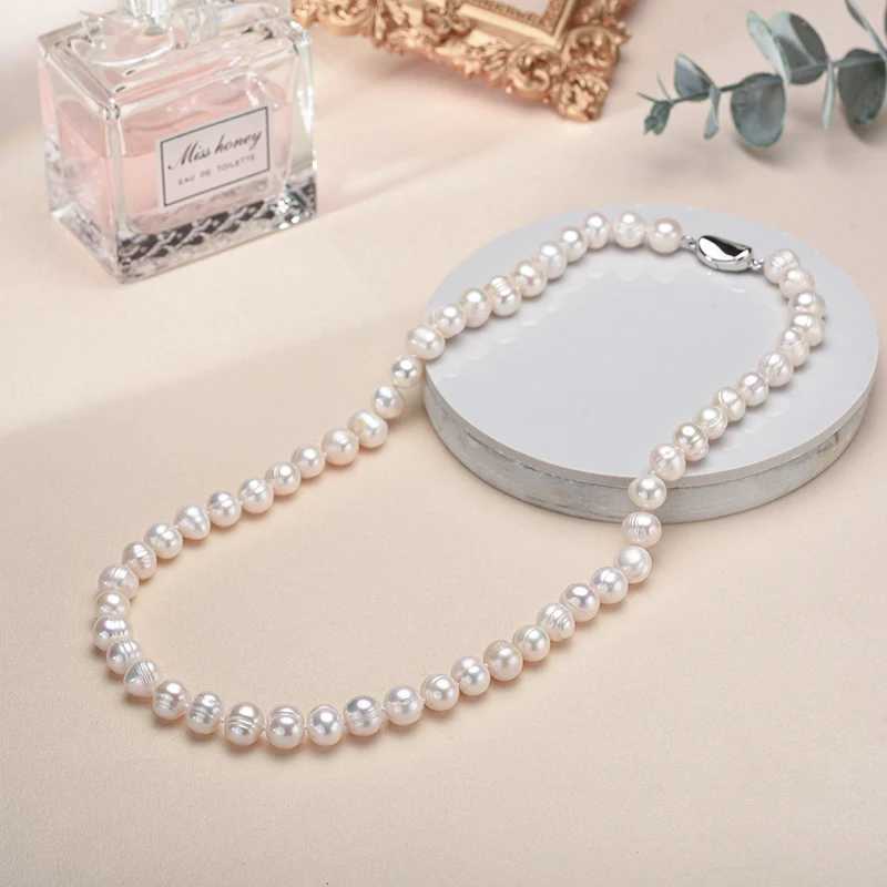 New Hot Real White Freshwater Cultured Pearl Necklaces for Women Girl Gift 925 Sterling Silver Womens Baroque Pearl NecklaceX241009