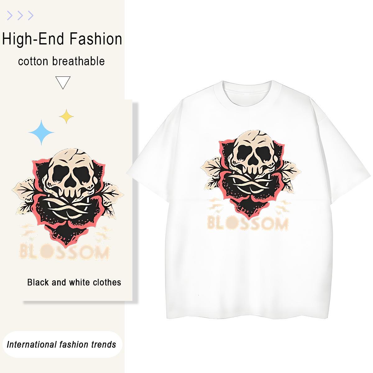 Casual New T shirt 230g Pure Cotton O Neck Short Sleeves Street Casual halloween Women Tees 5A DIY Printed Top Shirts