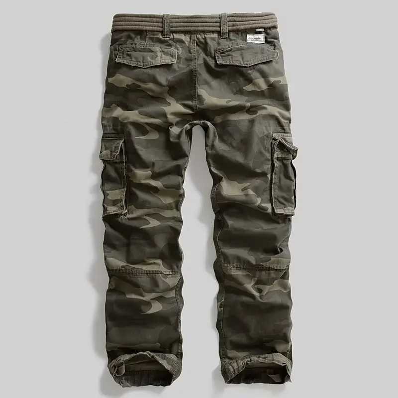 Mens camouflage cargo pants loose fit straight legs multiple pockets casual pants W241009
