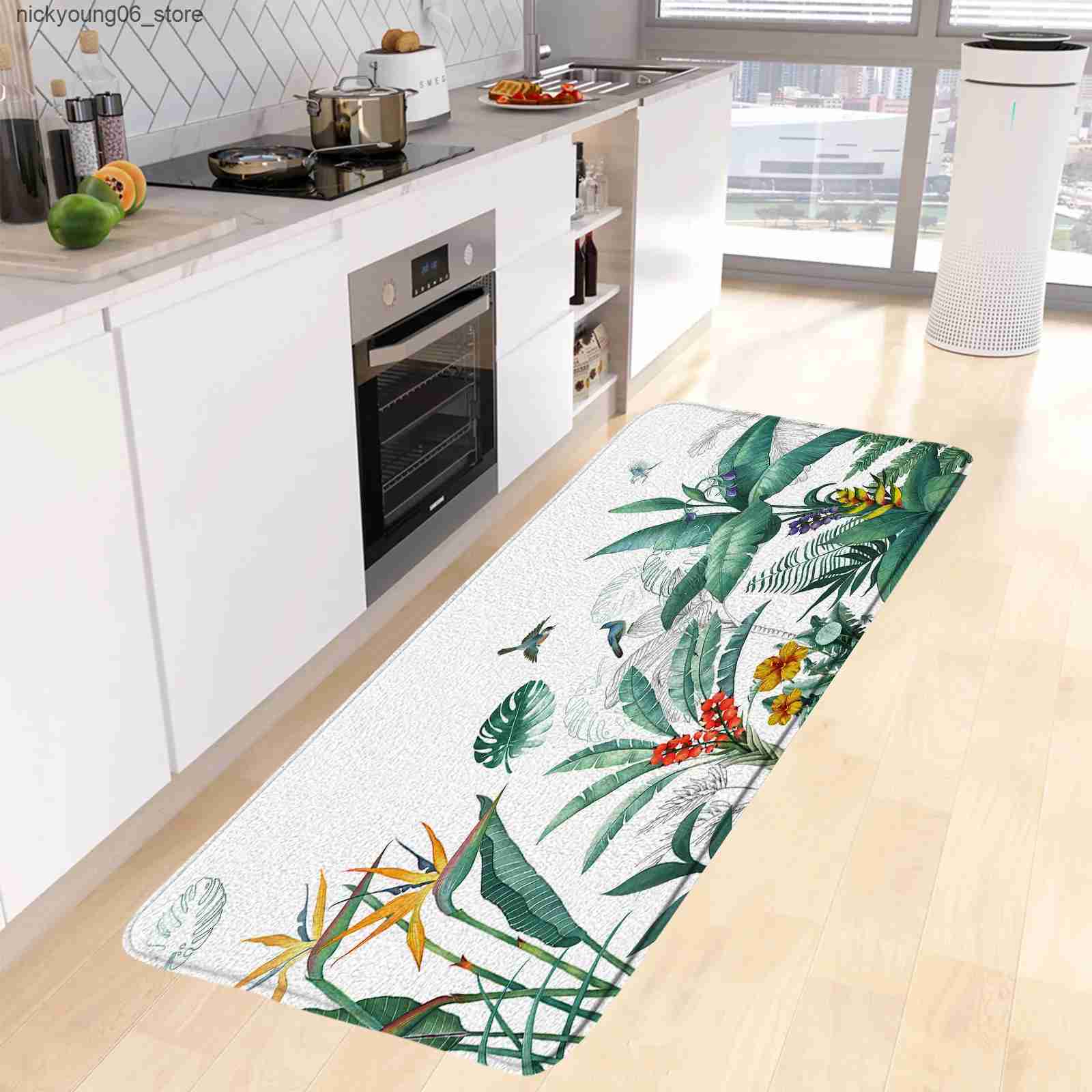 Non-Slip Bath Mats Tropical Plant Leaves Kitchen Floor Mat Banana Palm Leaf Jungle Landscape Bedroom Long Carpet Home Decor Non-Slip Rug Bath Mats L24
