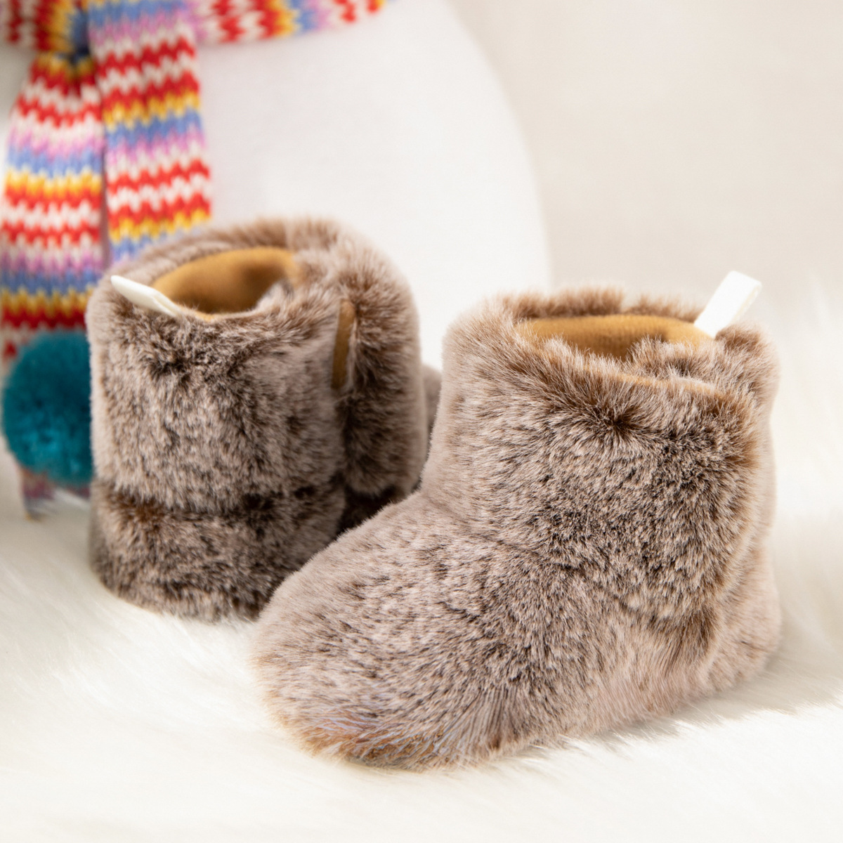 Baby Booties Newborn Infant Boy Girl Non-Slip Soft Sole Crib Shoes Happysteps Toddler Plush Fluff Winter Warm Prewalker Boots