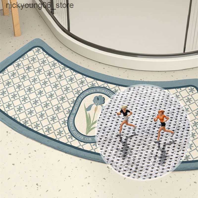 Non-Slip Bath Mats Arc-shaped Bath Mats Non-slip Bathroom Mat Fans Shaped Rug Quick-drying Absorbent Floor Rug Shower Room Plush Door Step Foot Pad L2
