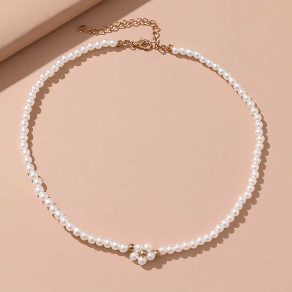 IFMIA Korean Fashion Pearl Cahin Necklace For Women Girls 2023 Wedding New Trend Flower Gold Color Necklace Jewelry EngagementX241009