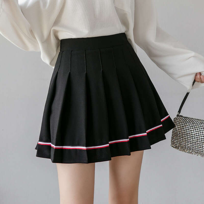 Women's pleated with colorful stripes 2024 new high waisted autumn and winter A-line student school style anti glare short pants skirt