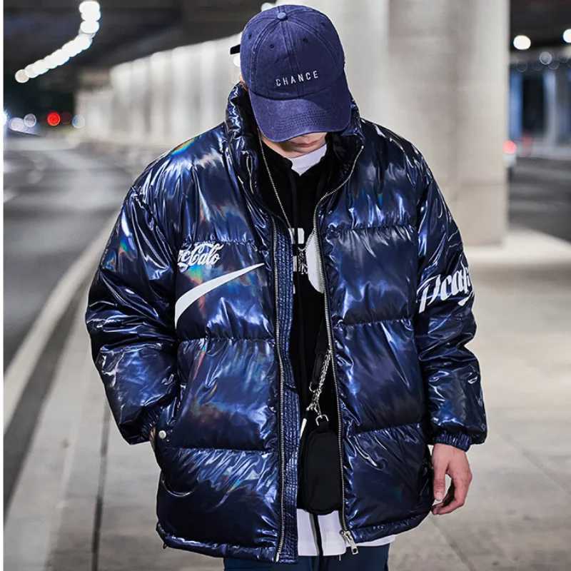 Men's Down Parkas Smooth down jacket Pu mens 2024 winter new thick solid color casual wear loose plus size Kp warm white duck down jacket Y241009