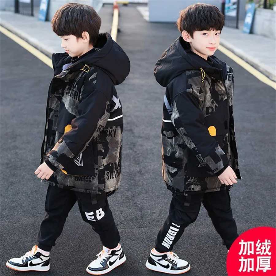 Down Coat Winter boys coat baby park hoodie cotton and velvet thick warm camouflage jacket childrens coat H241010