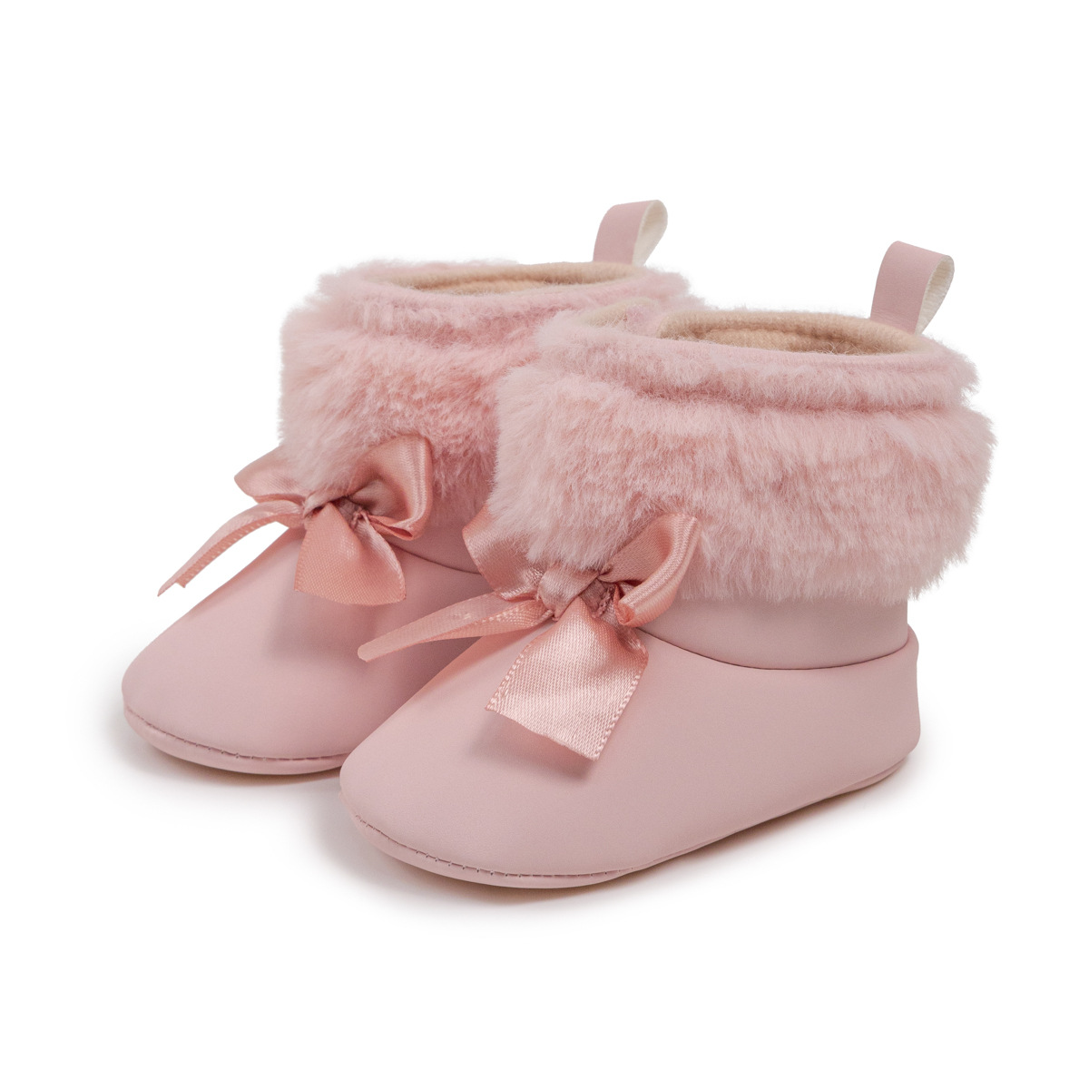 Pink Toddler With Bow Velvet Fluzzy Autumn Winter Baby Snow Boots Kids Girls Warm Shoes First Walkers Shoes 0-18M