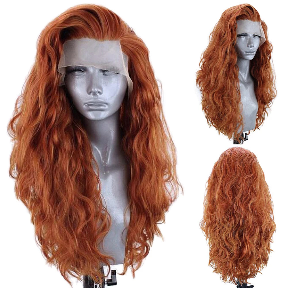 13X4 Ginger Synthetic Lace Front Wig Long Wave Black Hair Role Playing Lace Wig Female Blonde Heat Resistant Fiber Non Glued Wig 241007