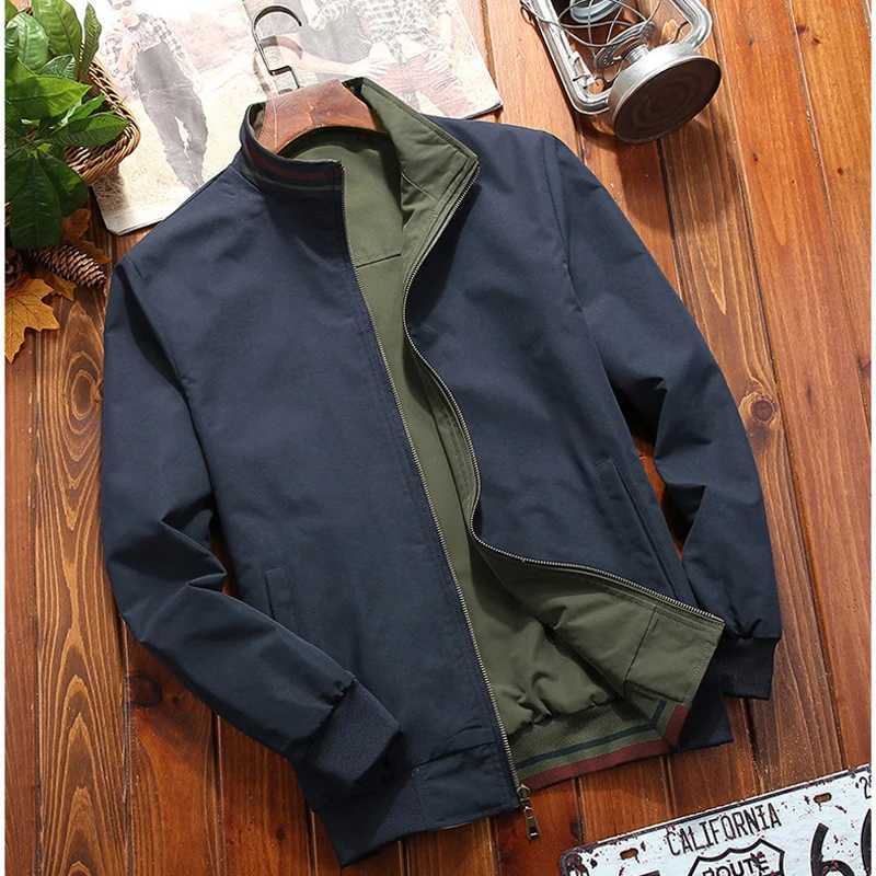 Spring and Autumn mens bomber jacket fashionable mens standing collar reversible jacket casual mens windproof jacket Z241010