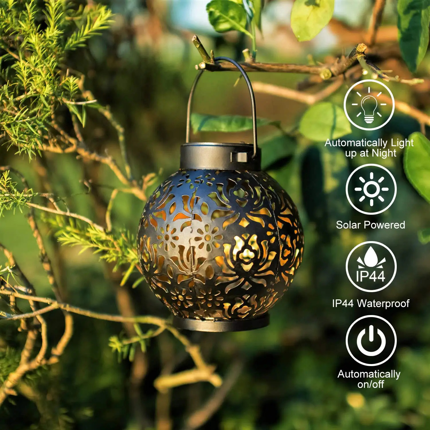 Outdoor Garden Solar Light Iron Art Pendant Hollow LED Landscape Light Garden Decoration Project Waterproof Light 241008