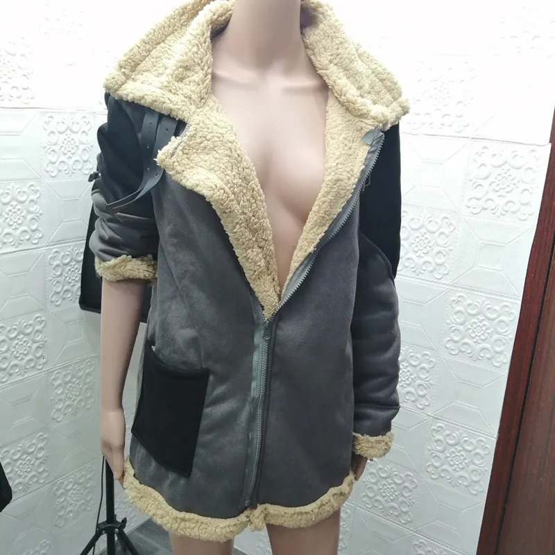 Suede fur one-piece jacket mens motorcycle jacket thickened warm artificial leather jacket big collar contrasting color jacket 240927