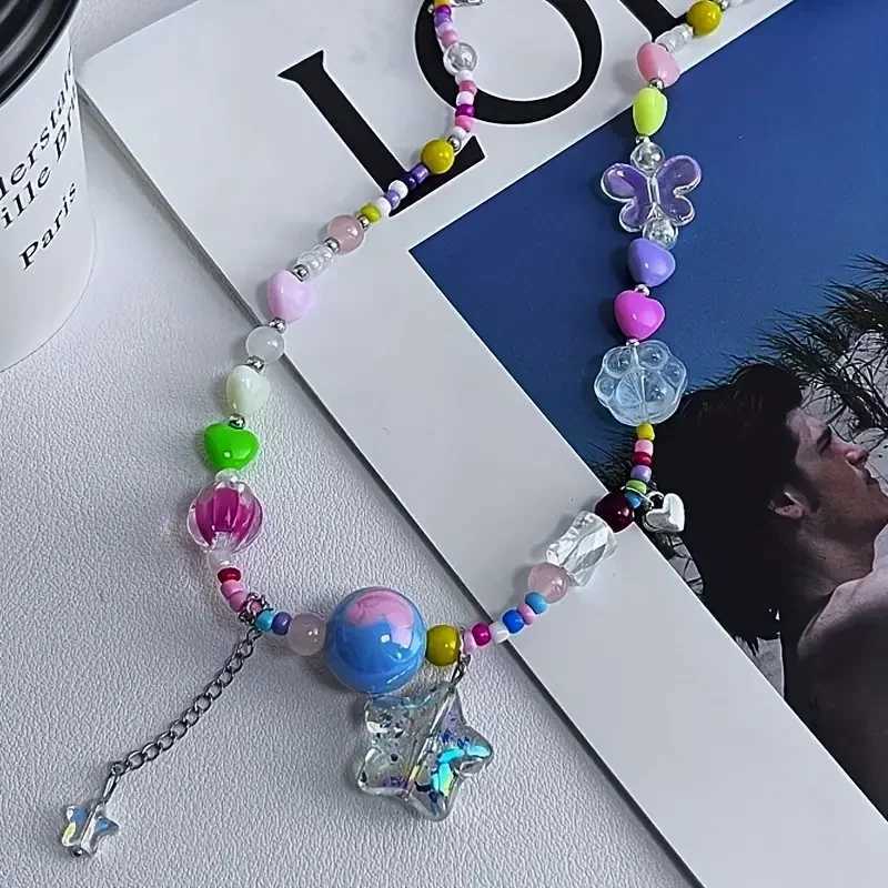 Pendant Necklaces Boho Candy Star Beaded Chain Necklace - Colorful Y2K Vacationcessories H241010