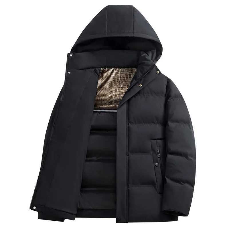 Men's Down Parkas Mens Business Cotton Parkas Mens Waterproof Windproof Fabric Parkas Clothes Winter Mens Solid Color Business Zipper Warm Coat Y