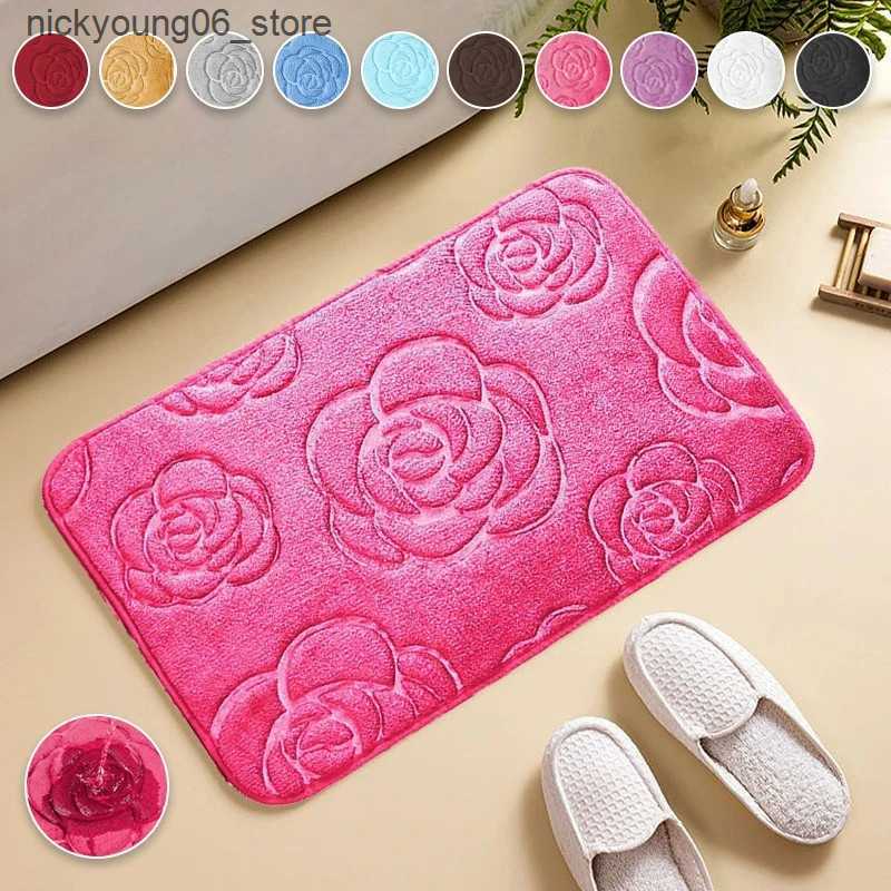 Non-Slip Bath Mats Rose Coral Fleece Bath Floor Mat Soft Absorbent Machine Washable Carpet Shower Doormat Bathroom Rug Quick Dry Non-Slip Area Mat L24