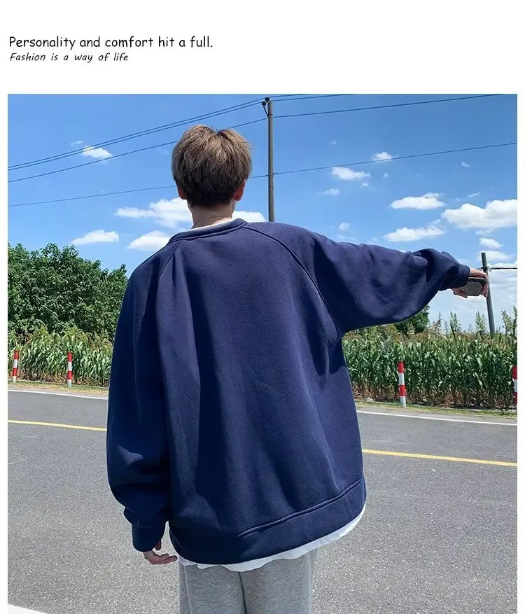 Two-piece Crewneck Mens Sweatershirt Autumn and Winter 2024 y2k korean fashion O-neck Hoodies Solid All-match Base Top 241007