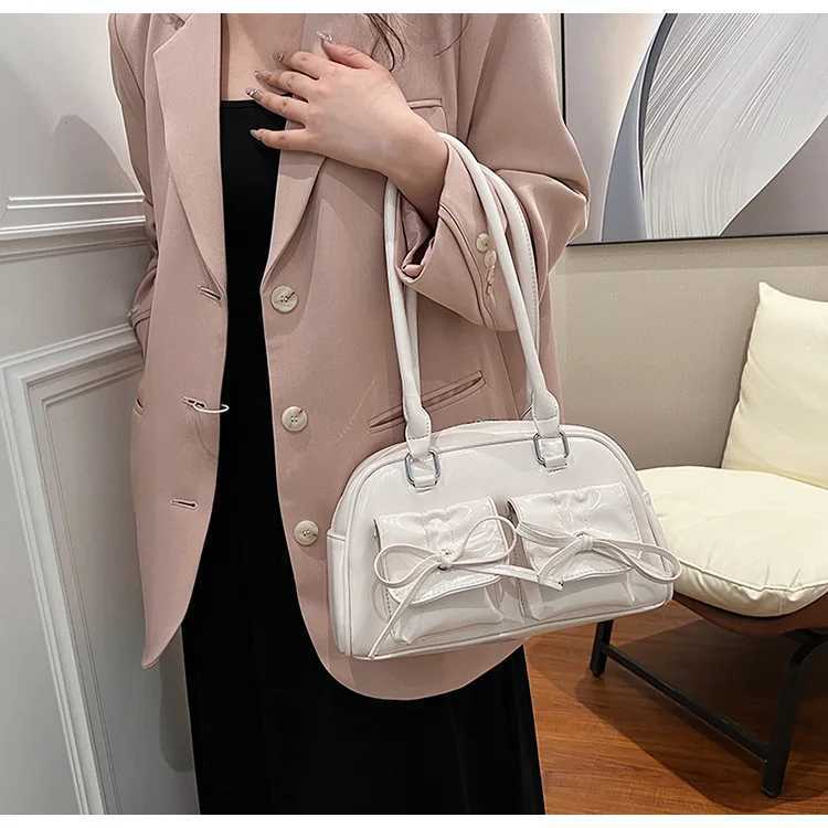 New Bowknot Shoulder Bags Solid Color Underarm Bag Armpit for Girl Women Fashion Leather Handbag 241010