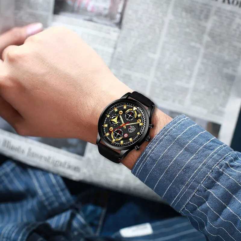 3PCS Set Fashion Mens Sports Bracelet Necklace Watches For Men Business Quartz Wrist Watch Classic Male Casual Leather WatchX241010