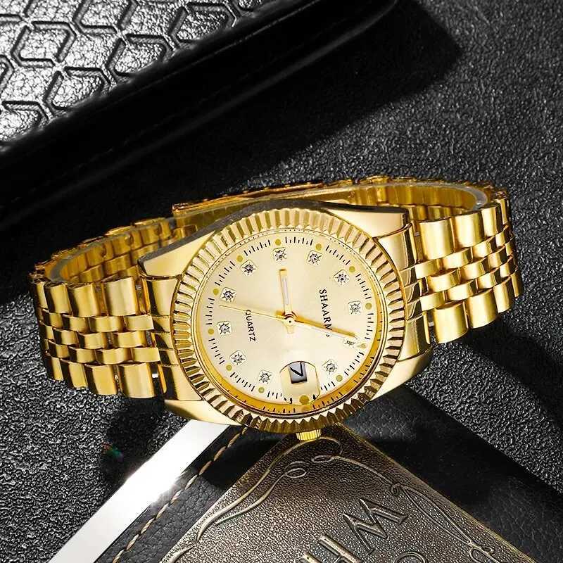 Watches Mens Top Brand Luxury Gold Watch Calendar With Stainless Steel Band Fashion Business Quartz Wristwatch Relogio MasculinoX241010
