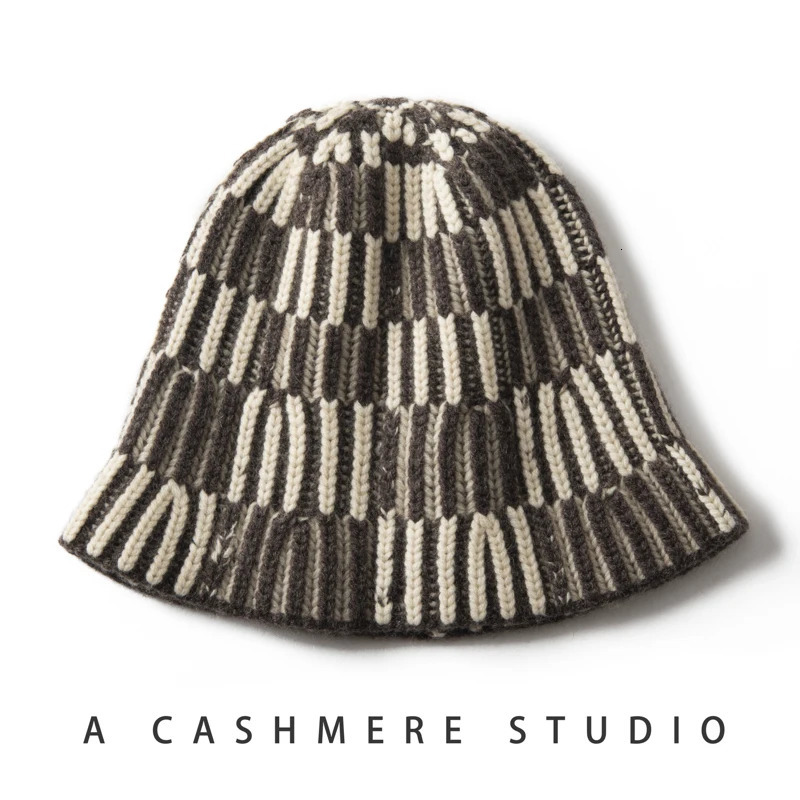 Merrilamb highquality 100 cashmere bucket hat winter outdoor warm womens fashion striped multicolor 241009