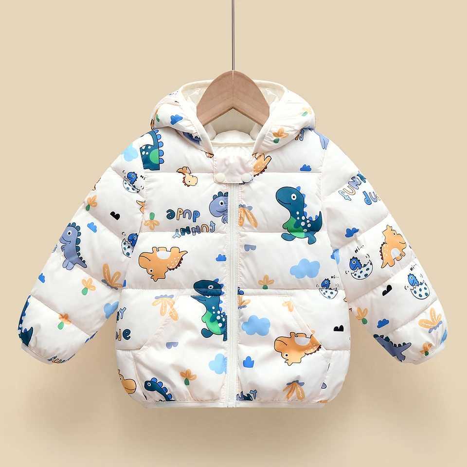 Down Coat Hibobi Winter Childrens Cotton Coat Dinosaur Pattern Hoodie Long Sleeve Down Jacket Suitable for Children Under Five Years Old H241010