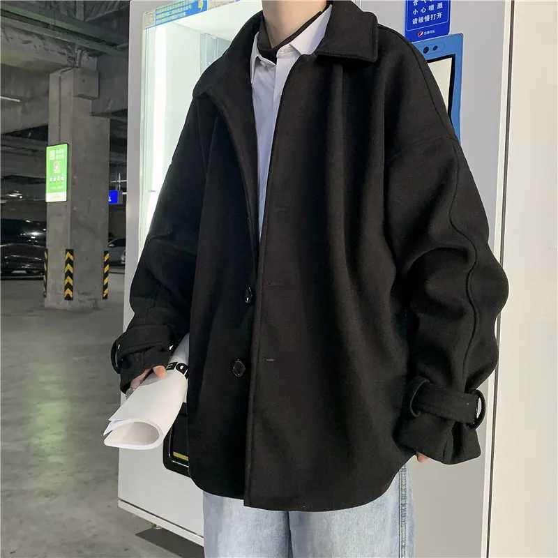 Blends Men Single Breasted Long Sleeve Turn-down Collar Autumn Winter Male Overcoats Korean Style Baggy Harajuku Chic Leisure LX241010