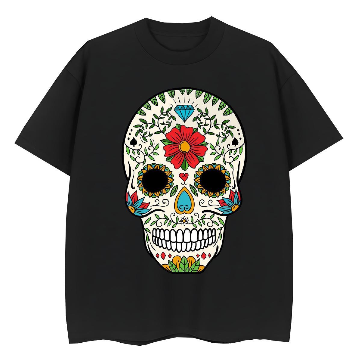 Cool Man T Shirts 230g 100% Cotton skull Hip Hop Customized Print Short Sleeve Soft Tshirts Casual New Tops Shirt