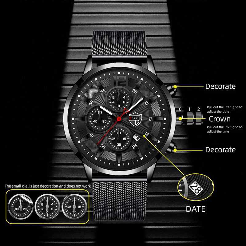 DEYROS Mens Fashion Minimalist Watches Men Business Casual Quartz Watch Simple Male Stainless Steel Mesh Band Clock Reloj HombreX241010