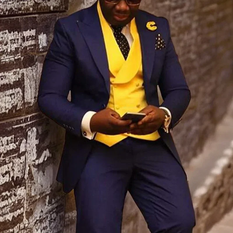 Business African Men Suits Slim Fit Wedding Tuxeo For Groomsmen 3 Pcs Jacket Vest With Pants Office Male Fashion Costume 2024